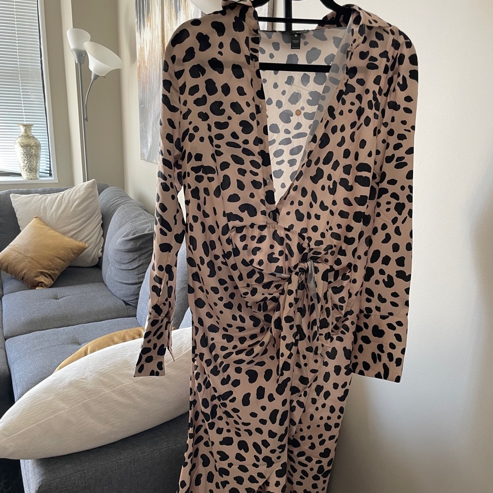 Animal print silk tie wrap dress
